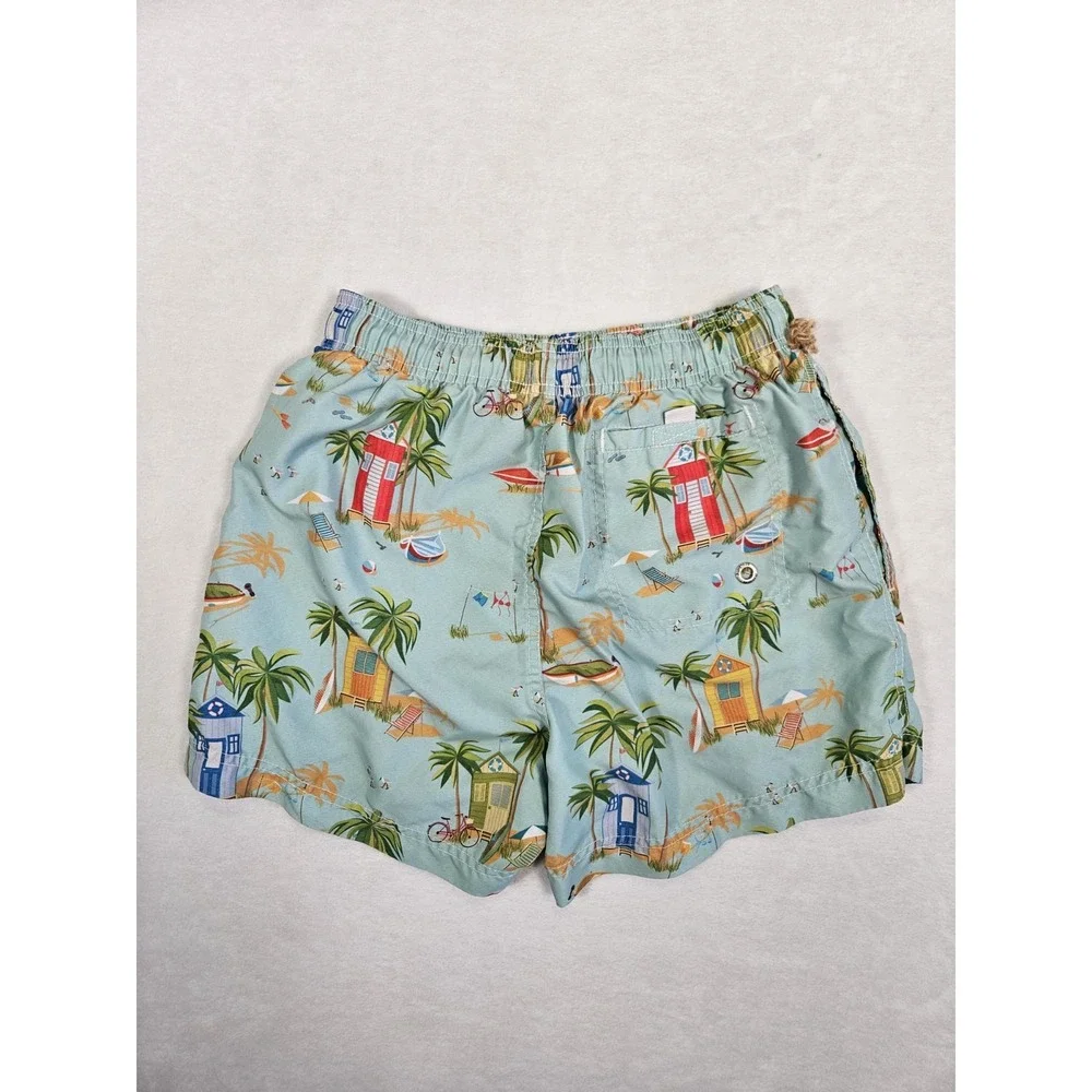 Azul Siete Men's Cyan Blue Print Swim Trunks Shorts Small S Palm‎ Tree Beach